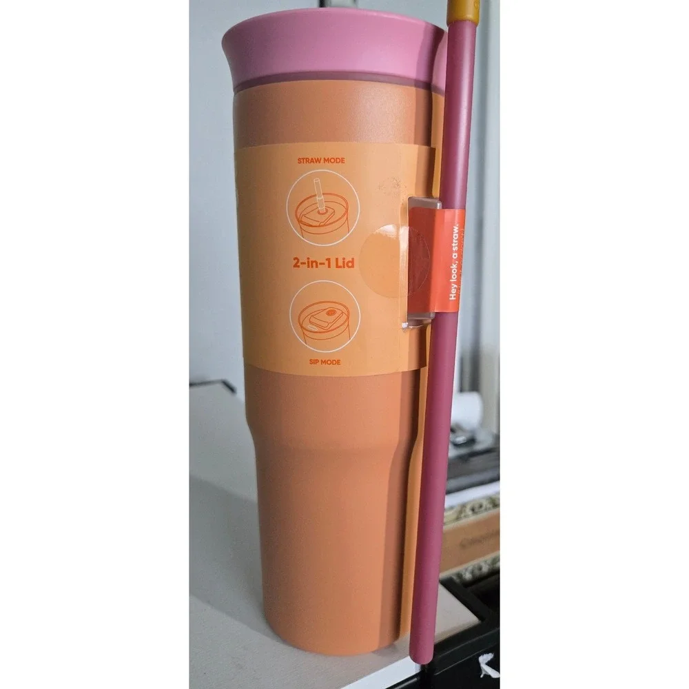 Owala 24oz Stainless Steel Tumbler 2-in-1 Lid Tangy Tango Orange Pink NEW